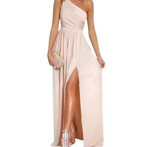 NWT Azazie One-Shoulder Maxi Dress Blushing Pink